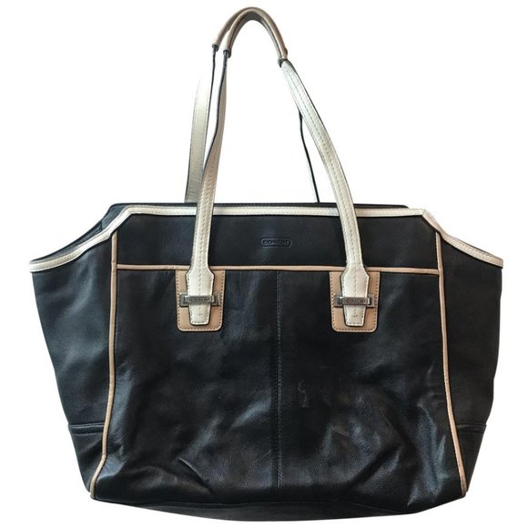 Coach Handbags - COACH L Black Cream Leather Shoulder Bag